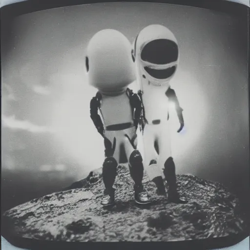 Image similar to polaroid photograph of aliens visiting earth, 1 9 5 0