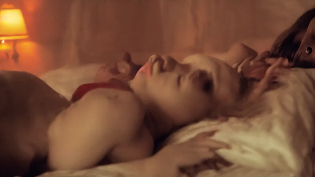 Image similar to movie still of girl having sleep paralysis, cinematic composition, cinematic light, criterion collection, by wes craven and gaspar noe