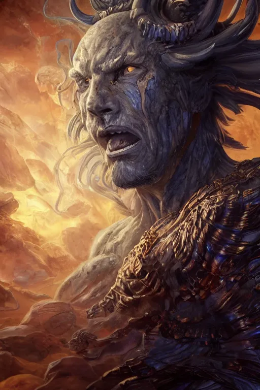 Prompt: fantasy character concept portrait, digital painting, wallpaper of an endylion with skin of obsidian, with veins of magma and gold, renaissance nimbus overhead, by aleksi briclot, by laura zalenga, by alexander holllow fedosav, 8 k dop dof hdr, vibrant