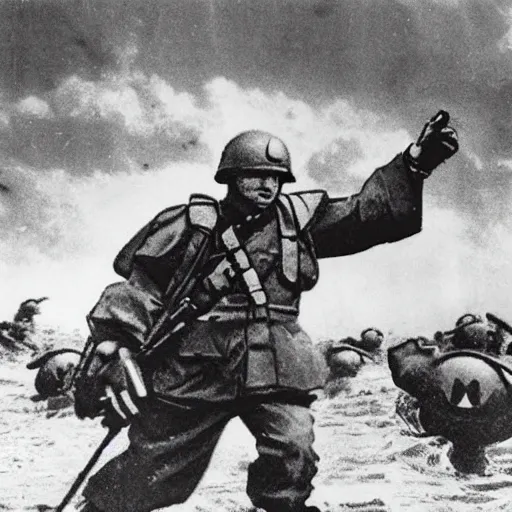 Image similar to nintendo kirby storms normandy beach on d - day ww 2