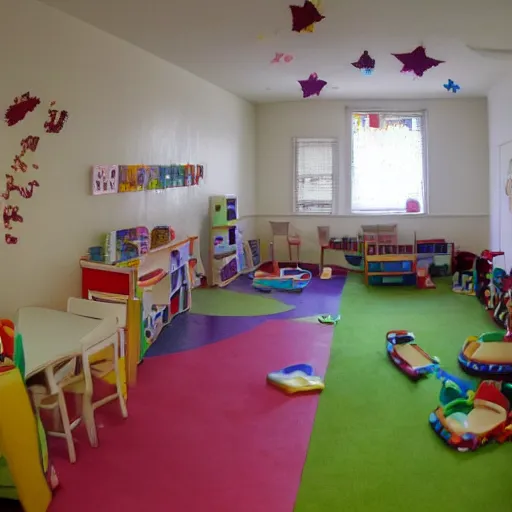 Image similar to childrens daycare indoors limital space, not well litt, creepy photo