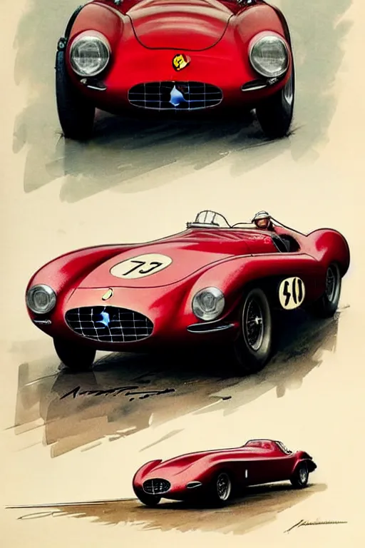 Prompt: (((((1950s racing Ferrari Maserati porsche lamborghini jaguar race. muted colors.))))) by Jean-Baptiste Monge !!!!!!!!!!!!!!!!!!!!!!!!!!!