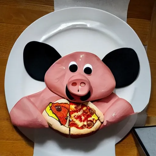 Prompt: a pig made out of pizza