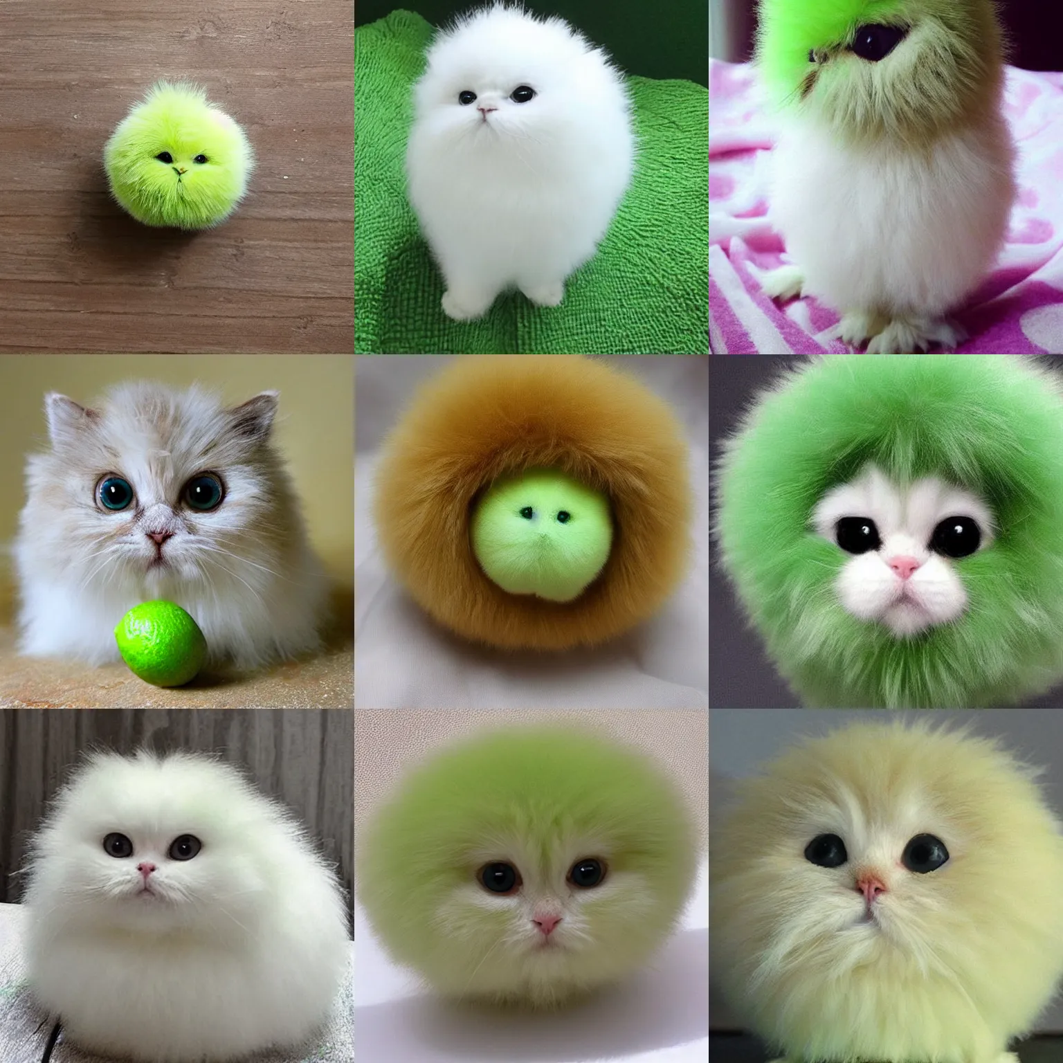 Prompt: lightly lime colored cute puff ball woth cute face