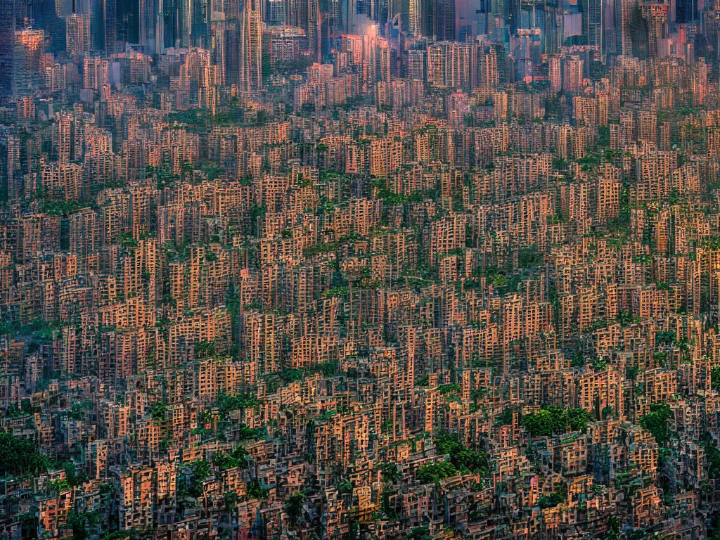 Image similar to kowloon walled city by marc adamus, 4 k, photograph, professional, hdr, color corrected, highly detailed, sharp focus