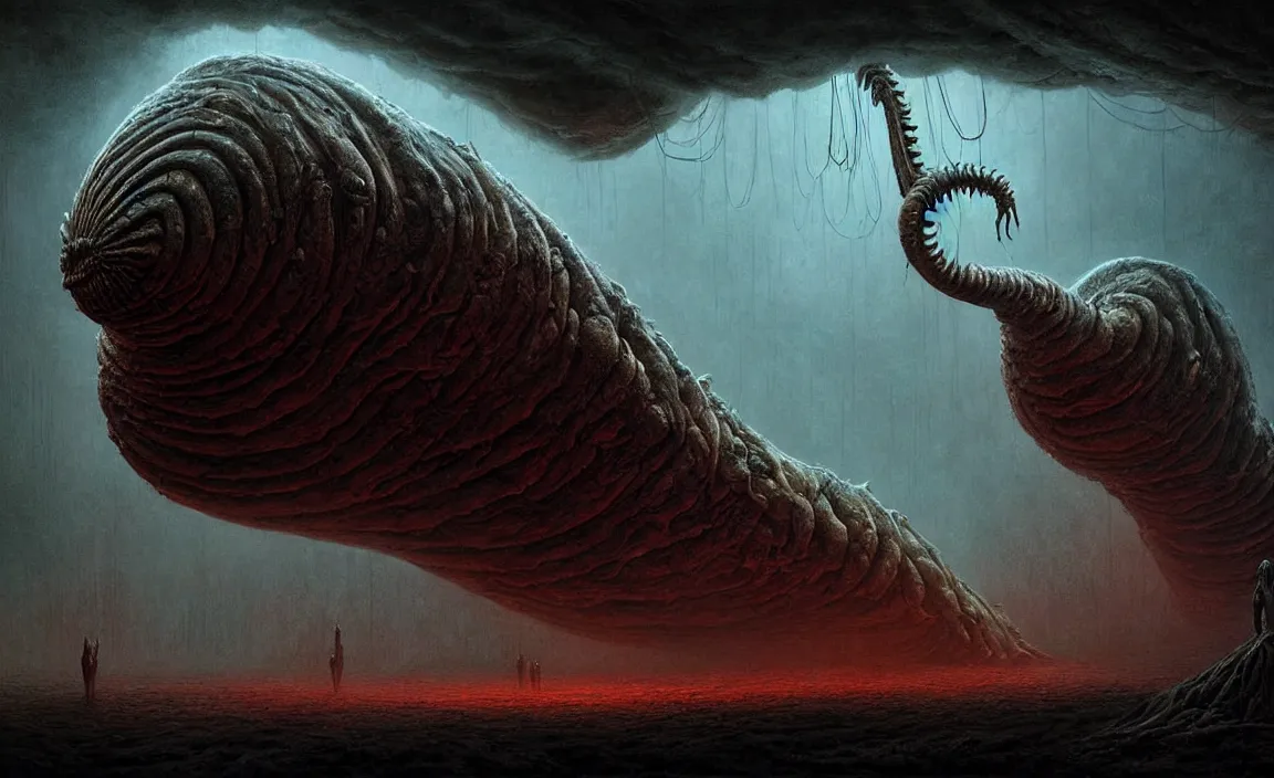 Image similar to epic professional digital art of hungry giant alien slug, eerie atmospheric lighting, painted, detailed, intricate, impressive, foreboding, by leesha hannigan, reyna rochin, wayne barlowe, mark ryden, iduncan halleck, hdr, 8 k, epic, stunning, gorgeous, much wow, cinematic, masterpiece