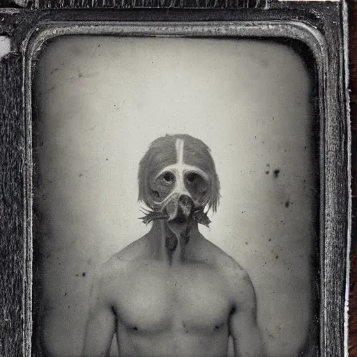 Image similar to island of Doctor Moreau deformed animal human hybrids highly focused detailed daguerreotype photo