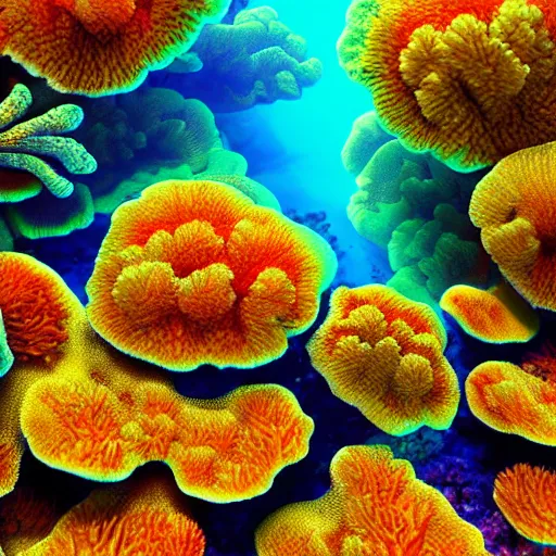 Prompt: photo of a shallow coral reef, colorful, vibrant, caustics, blue water, realistic, detailed, 8k, hd, award winning photo,