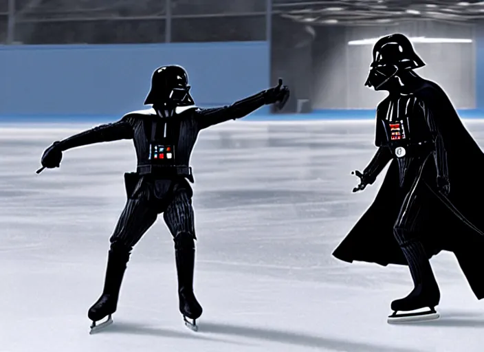 Image similar to film still of Darth Vader goes ice skating in the new Star Wars movie, 4k