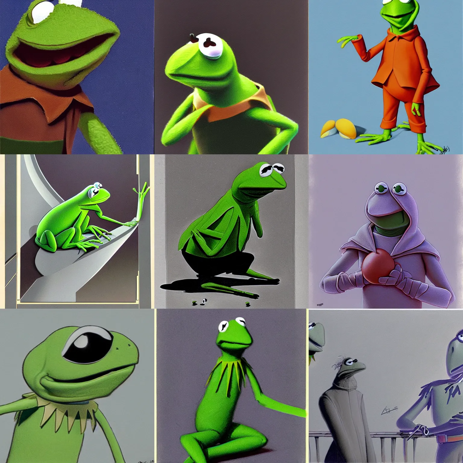 Prompt: kermit the frog ralph mcquarrie concept art