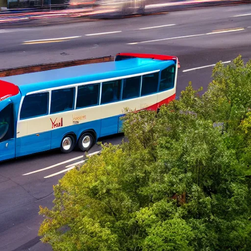 Image similar to photo of a giant bus, near new york bay