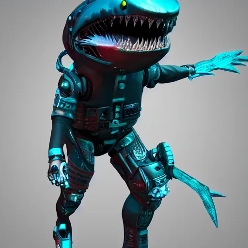 Image similar to animatronic cyberpunk mako shark, zbrush, 4 k render, cinema 4 d octane, fantasy