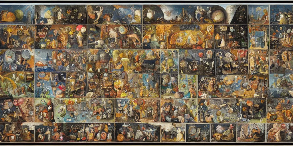 Prompt: periodic table of consciousness in the style of heironymus bosch, intricate colorful masterpiece, hyper detailed, hd
