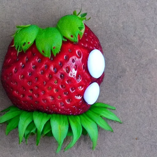 Prompt: strawberry creature with two eyes