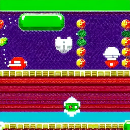 Prompt: Bubble and Bobble in Mario Brothers