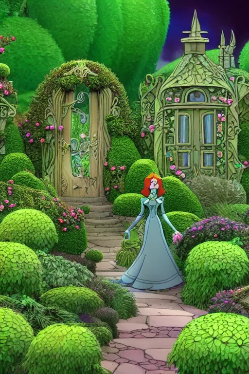 Prompt: intricate detailed Garden, Green Witch Walking her Garden, magical garden plant creatures, enchanted, life like plants, In The animation style of X-Men: The Animated Series, high detail, max upscale, 8k