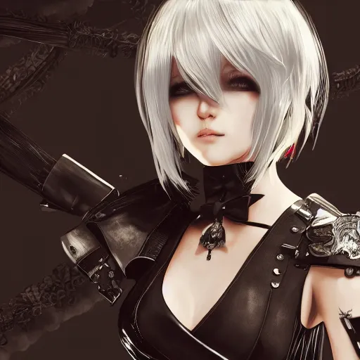 Image similar to Trump as 2B nier automata, intricate, elegant, highly detailed, digital painting, 4k, HDR, concept art, smooth, sharp focus, illustration,