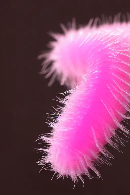 Image similar to high quality macro close-up translucent fluffy caterpillar! gorgeous highly detailed hannah yata elson peter cinematic pink lighting high quality low angle hd 8k sharp shallow depth of field