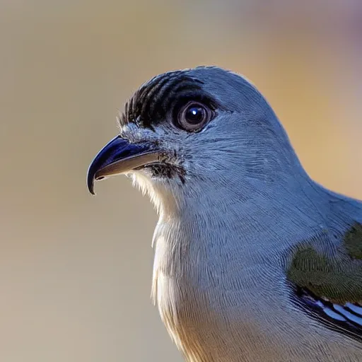 Image similar to bird stares face on into camera with quizzical expression, extremely detailed cartoon