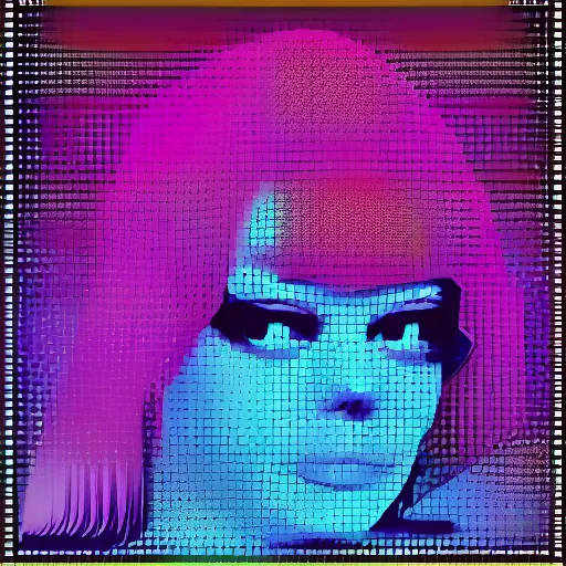 Prompt: a closeup of emma stone, in retro colors, synthwave style, 2 d digital vector art