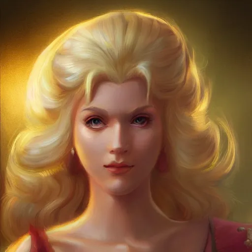 Image similar to princess peach as realistic blond human character art portrait, matte fantasy painting, deviantart artstation, by jason felix by steve argyle by tyler jacobson by peter mohrbacher, cinema c 9. 0