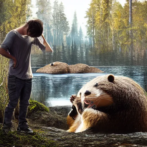 Prompt: hyperrealistic dslr film still of justin bieber disguised as a ( beaver ), beaver dam, stunning 8 k octane comprehensive 3 d render, inspired by istvan sandorfi & greg rutkowski & unreal engine, perfect symmetry, dim volumetric cinematic lighting, extremely hyper - detailed, incredibly real lifelike attributes & flesh texture, intricate, masterpiece, artstation, stunning