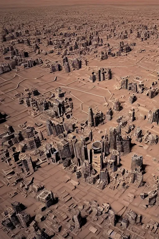 Image similar to huge underground alien city, cityscape, Mars