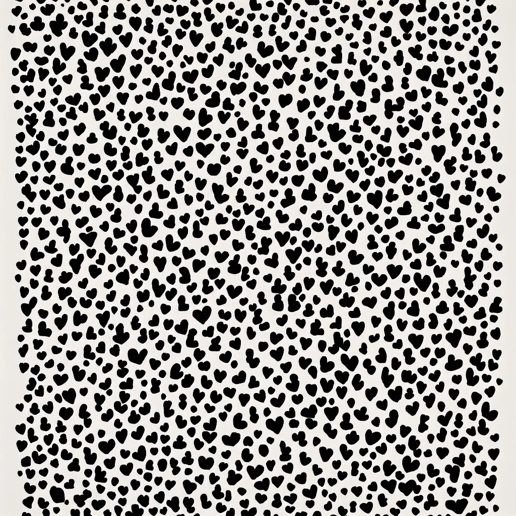 Image similar to camouflage made of hearts, smiling, abstract, rei kawakubo artwork, cryptic, dots, stipple, lines, splotch, color tearing, pitch bending, color splotches, dark, ominous, eerie, minimal, points, technical, old painting