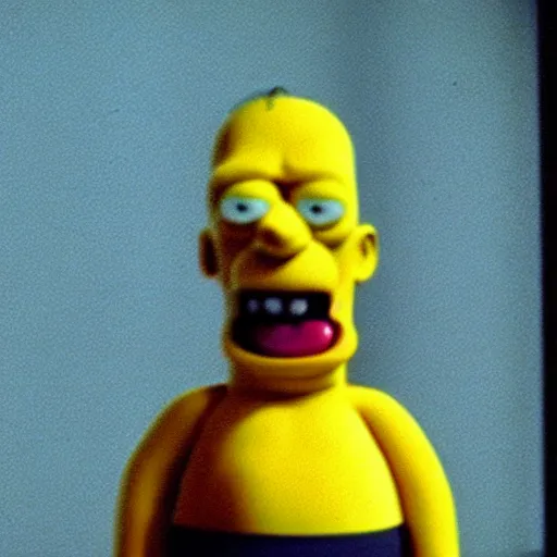 Image similar to A still image of Homer Simpson in a horror movie The Ring (1998)