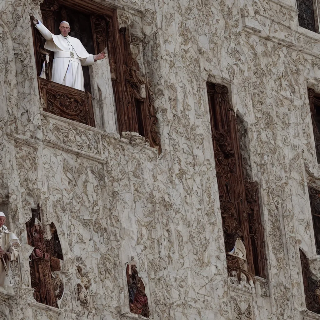 Prompt: keanu reaves as the pope, giving a blessing from the papal balcony, photorealistic HD UHD 8k