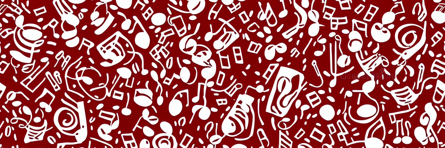 Prompt: seamless pattern design, coffee and music, simple, red and white,