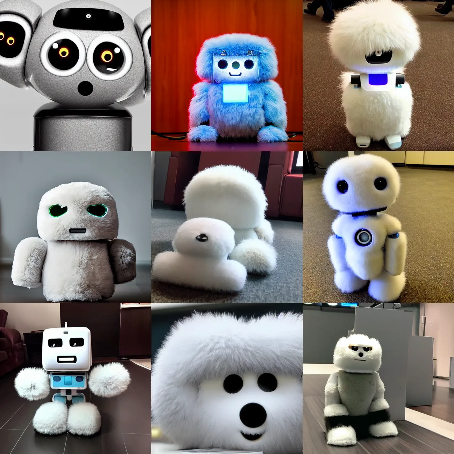 Prompt: <picture quality=hd+ mode='attention grabbing'>an adorable fluffy robot gets impatient waiting 100ms for your attention</picture>