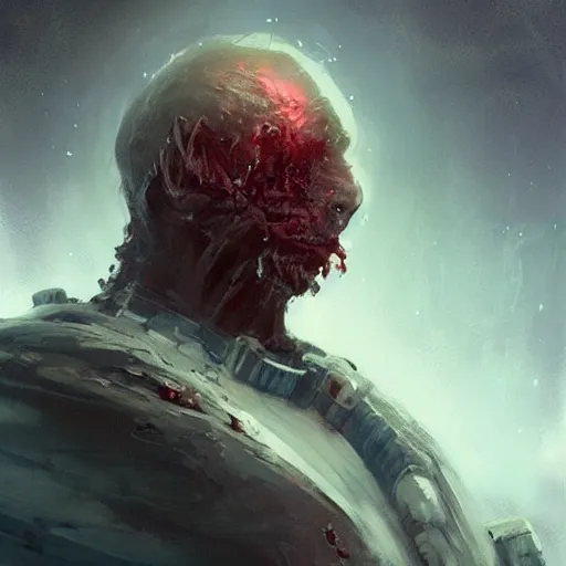 Image similar to scifi portrait by Greg Rutkowski, a person infected with a kind of reddish silt that is sprouting from all over his body, violent and vicious appearance, scifi, space horror, digital painting, artstation, concept art, smooth, sharp foccus ilustration, Artstation HQ.