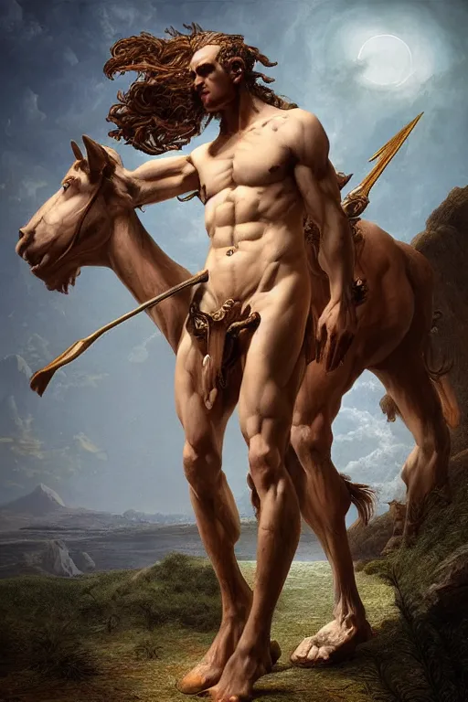 Prompt: “men of nature” Greek mythology centaur, half human half horse, Sagittarius, 4k detailed hyperrealistic digital photo by Justin Gerard, Beeple, Gustave Dore, Artstation, CGsociety