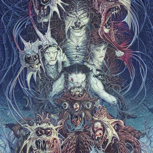 Image similar to vampire fishes, catelvania, by yoichi hatakenaka, masamune shirow, josan gonzales and dan mumford, ayami kojima, takato yamamoto, barclay shaw, karol bak