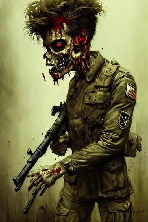 Image similar to soldier zombie | esoteric symbolism | jean - baptiste monge, esao andrews, bastien lecouffe - deharme, tim jacobus, ken currie | ultra - detailed realism, soft cinematic lighting, hi - fructose, artstation, high - quality, ink watercolors wes anderson poster art