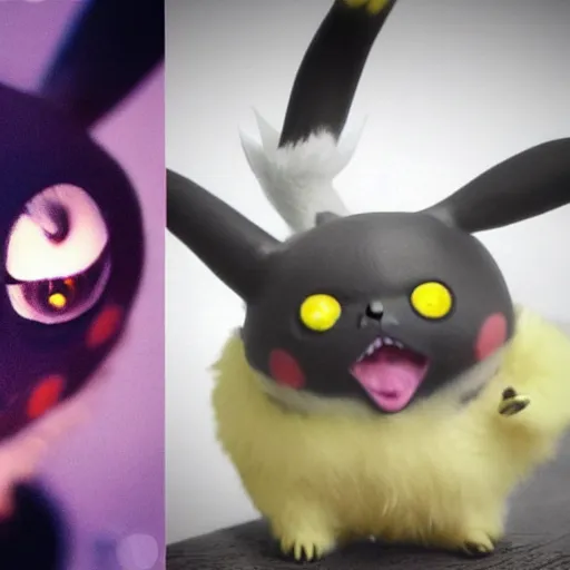 Image similar to a photorealistic render of pikachu as a character from a tim burton movie. Gothic. Detailed.