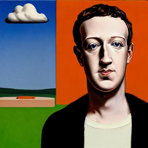 Image similar to Mark Zuckerberg, by Rene Magritte