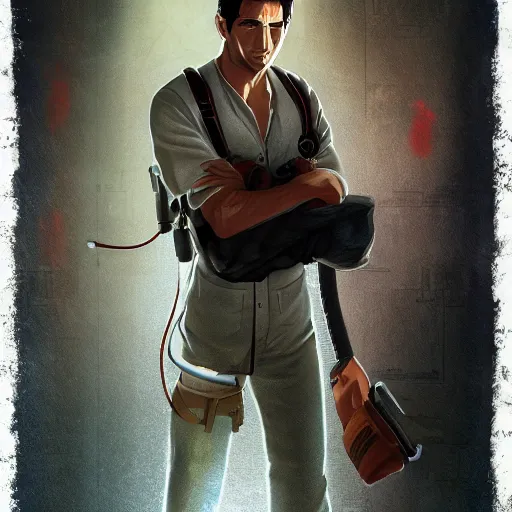 Prompt: portrait of nathan drake as a surgeon, anime fantasy illustration by tomoyuki yamasaki, kyoto studio, madhouse, ufotable, trending on artstation