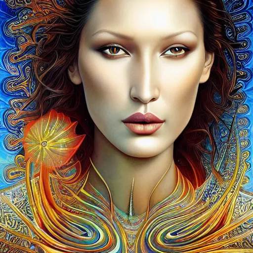 Image similar to Bella Hadid by Alex Grey and Karol Bak