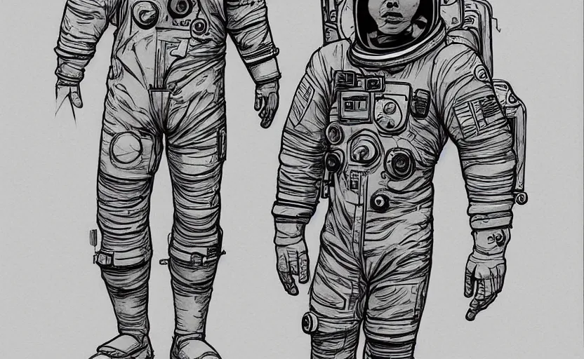 Image similar to full body astronaut sketch, concept art, digital art, in the style of darren bartley, katsuya terada