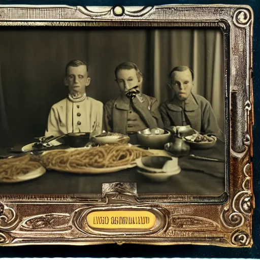Image similar to eating spaghetti on the battlefield, american civil war, tintype sigma 5 0 mm, cinematic lighting, photography, wes anderson, kodachrome