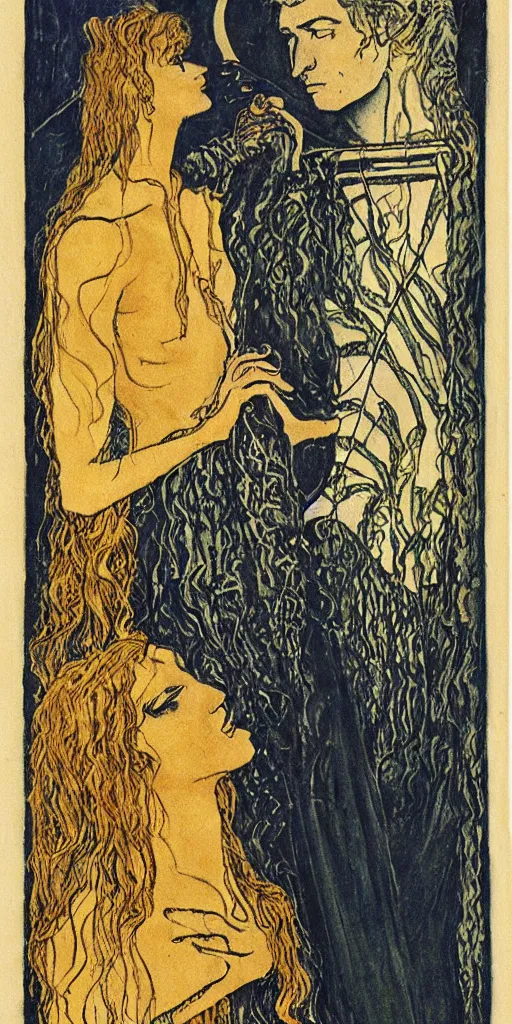 Prompt: the lovers tarot card by austin osman spare