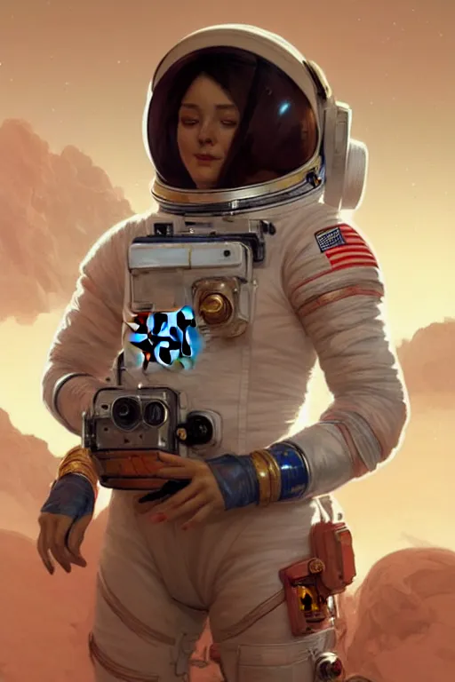 Prompt: a female astronaut on mars, face painting, dramatic lighting, intricate, wild, highly detailed, digital painting, artstation, concept art, smooth, sharp focus, illustration, art by artgerm and greg rutkowski and alphonse mucha, footage from space camera