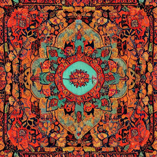 Image similar to topdown perspective of an old carpet with flower design