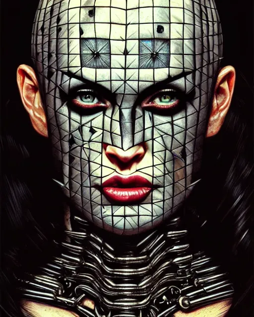 Prompt: portrait of megan fox as pinhead, bald, hellraiser, xenobite, lament configuration, hell, intricate, headshot, highly detailed, digital painting, artstation, concept art, sharp focus, cinematic lighting, illustration, art by artgerm and greg rutkowski, alphonse mucha, cgsociety