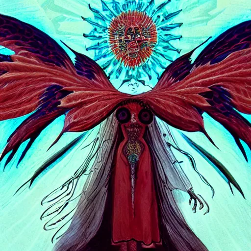 Image similar to seraphim with 6 wings covered in eyes