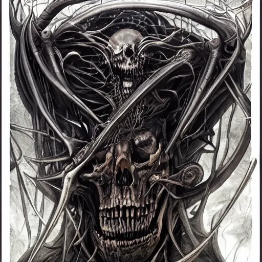 Image similar to Death metal cover art by Gottfried Bammes and Giger and Bill Ellis, trending on artstation