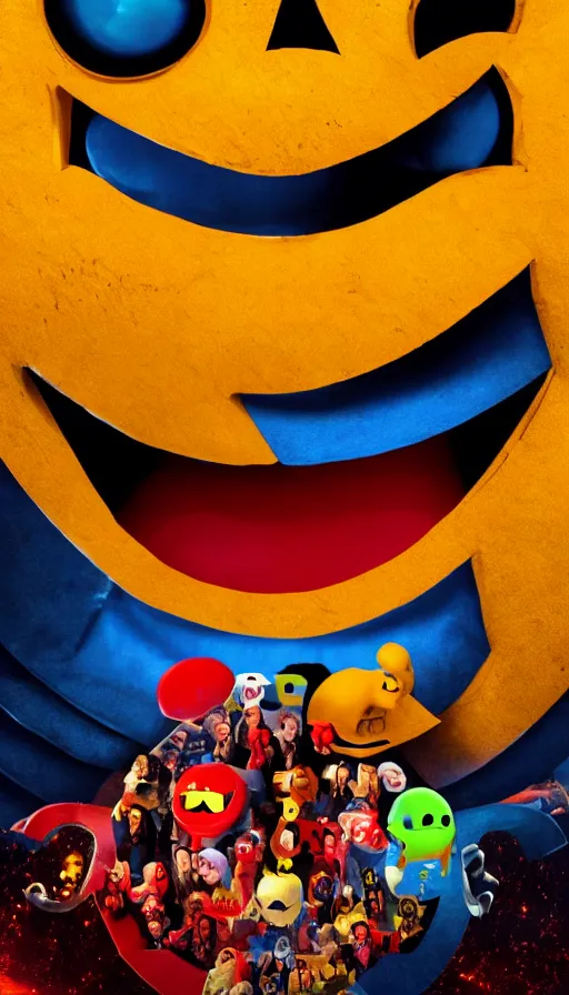 Image similar to pac man live action movie poster concept art, 8 k photorealistic, hd, high details, trending on artstation