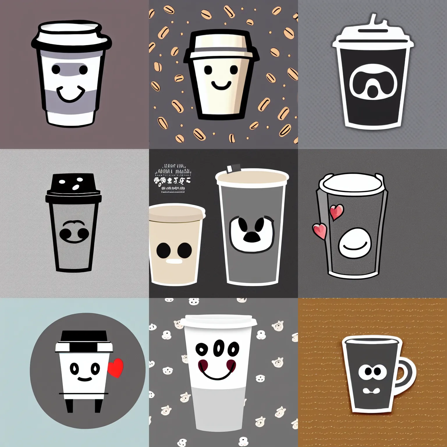 Prompt: cartoon paper coffee cup, sad kawaii face, die cut sticker with a white border, gray background, flat vector graphic